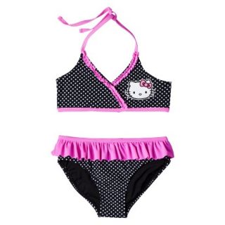 Hello Kitty Girls 2 Piece Halter Polka Dot Bikini Swimsuit Set   Black M