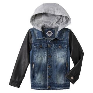 Urban Republic Boys Hooded Jean Jacket w/ Faux Leather Sleeves   Blue 2T