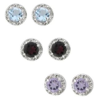 Sterling Silver Genuine Gemstone and Diamond Accent Stud Earrings Three Pair