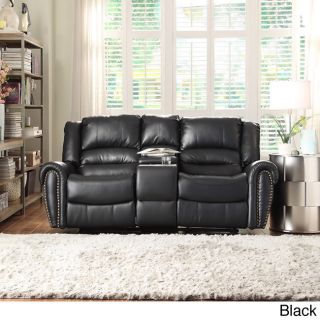Isaac Bonded Leather Double Glider Reclining Loveseat With Console