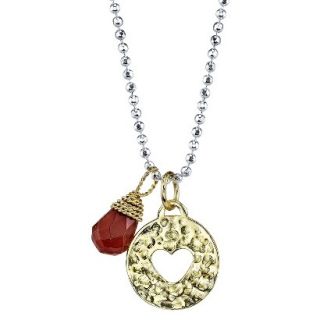 Gold Cutout Heart With Wrap Stone Necklace   Red