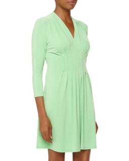 Pleat Front 3/4 Sleeve Dress, Vert Green