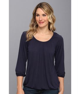 MICHAEL Michael Kors Three Quarter Sleeve Scoop Neck Solid Rayon Peasant Top Womens T Shirt (Navy)