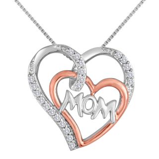 1/4 CT. T.W. Diamond Two Tone Mom Double Heart Pendant, White/Gold, Womens