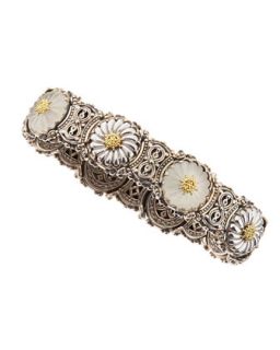 Sterling Silver & Frosted Crystal Carved Flower Bracelet