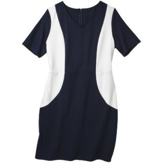 Merona Womens Plus Size V Neck Colorblock Ponte Dress   Navy/Cream 3