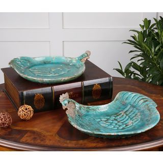 Galiana Teal Ceramic Trays, S/2