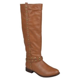 Womens Bamboo By Journee Studded Round Toe Boots   Chestnut 8