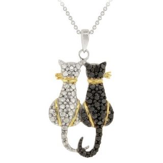Two Tone Sterling Silver Diamond/Accent Two Cat Necklace   Black (18)