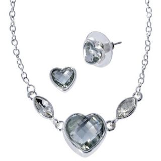Lonna & Lilly Heart Necklace and Earring Set with Stone   Silver/Clear
