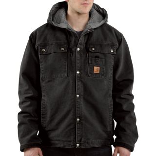 Carhartt Sandstone Hooded Multi Pocket Sherpa Lined Jacket   Black, Large,
