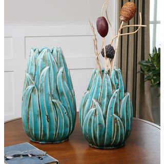 Darniel Teal Blue Ceramic Vases, S/2