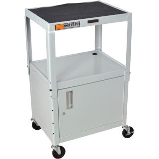 Luxor Utility Cart with Locking Cabinet   3 Shelf, Light Gray, 400 Lb. Capacity,