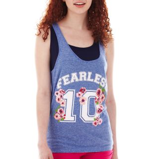 Almost Famous Sleeveless Muscle Racerback Tank Top with Bralette, Blue, Womens