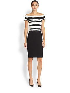 Escada Crayon Striped Off The Shoulder Dress   Black