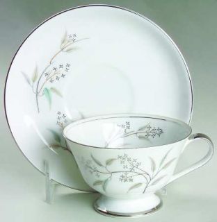 Grace Alyson Footed Cup & Saucer Set, Fine China Dinnerware   Platinum Flowers,