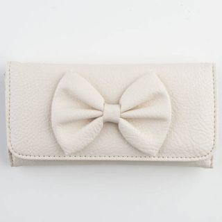 Faux Leather Bow Wallet Ivory One Size For Women 228666160