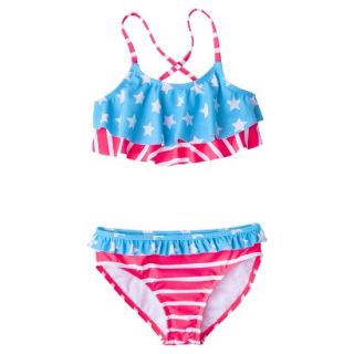 Girls 2 Piece Stars and Stripes Bikini Swimsuit Set   Blue/Red XL