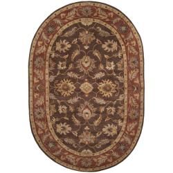 Hand tufted Coliseum Brown Floral Border Wool Rug (6 X 9)