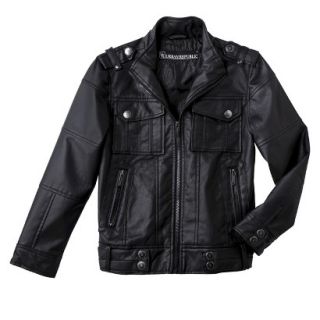 Urban Republic Infant Boys 4 Pocket Faux Leather Aviator Jacket   Black 3T