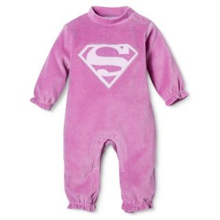 Superman Newborn Girls Velour Supergirl Coverall   Pink 6 9 M