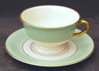 Pickard Malvern (Green&Gold Flower) Footed Cup & Saucer Set, Fine China Dinnerwa
