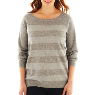 A.N.A Striped Sweatshirt   Plus, Silver, Womens