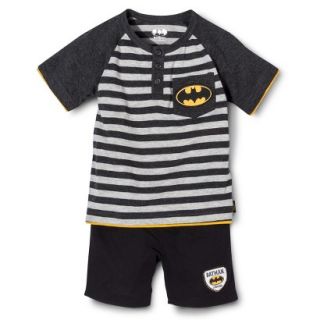 Batman Infant Toddler Boys Short Sleeve Henley Tee and Boy Short Set   Grey 2T