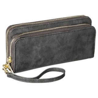 Merona Solid Double Zipper Wallet with Removable Wristlet Strap   Gray