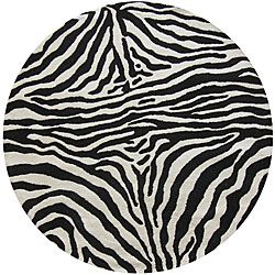 Nuloom Zebra Animal Pattern Black/ White Wool Rug (8 Round)