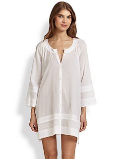 Donna Karan Cotton Stripe Paneled Sleepshirt   White