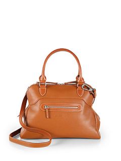 Longchamp Veau Leather Satchel   Cognac