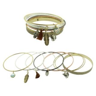 Womens Charm Bangle Set of 8  Gold/Silver/Copper