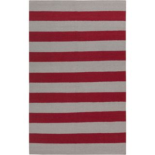 Hand woven Ruby Stripe Carmine Wool Rug (5 X 8)