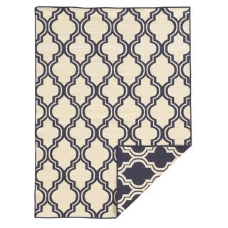 Foundation Collection Navy Quatrefoil Reversible Rug (5 X 8)