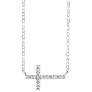 Sterling Silver Sideways Cross with Diamond Accent Pendant   Silver