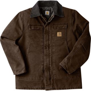 Carhartt Sandstone Traditional Quilt Lined Coat   Dark Brown, 3XL Tall, Model
