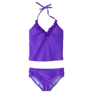Girls 2 Piece Halter Tankini Swimsuit Set   Purple L
