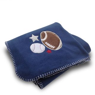 Football/ Baseball Blue Applique Embroidered Fleece Throw Blanket