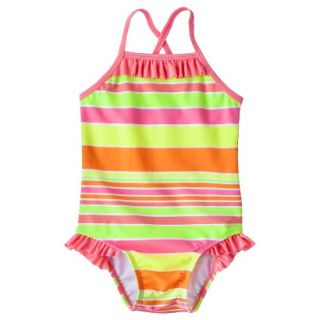 Circo Infant Toddler Girls Stripe 1 Piece Swimsuit   Rainbow 9 M