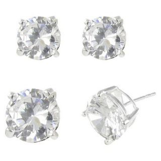 Sterling Silver Plated Duo Round Cubic Zirconia Earrings
