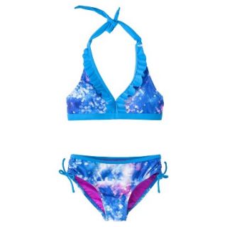 Girls 2 Piece Tie Dye Halter Bikini Swimsuit Set   Purple/Blue XL