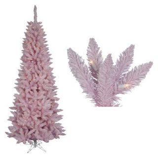 9 Pre Lit Pink Flocked Spruce Tree   Clear Lights