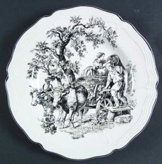 Tabletops Unlimited New England Toile  Dinner Plate, Fine China Dinnerware   Bla