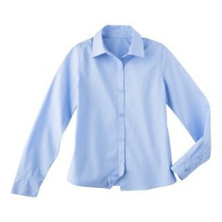 Cherokee Girls School Uniform Long Sleeve Button Up Blouse   Soft Blue L