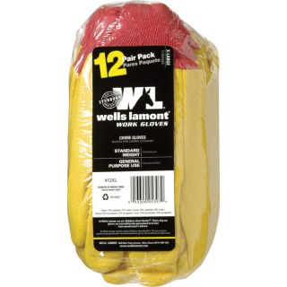 Wells Lamont Cotton Chore Gloves   12 Pair Pack, Yellow/Red, Large, Model 412