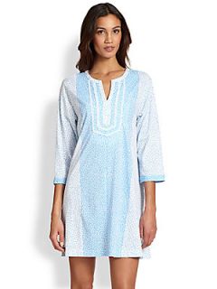 Oscar de la Renta Sleepwear Mixed Dot Print Cotton Jersey Short Gown   Light Blu
