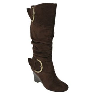 Womens Glaze by Adi Faux Suede Buckle Accent Tall Boot   Brown (7)