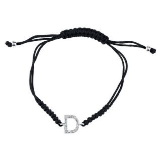 Silver Plated Crystal Wrap Bracelet with Initial D   Black