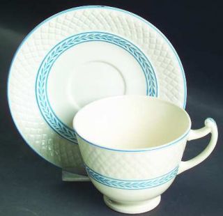 Spode Elaine Blue (Mansard,1290) Footed Cup & Saucer Set, Fine China Dinnerware